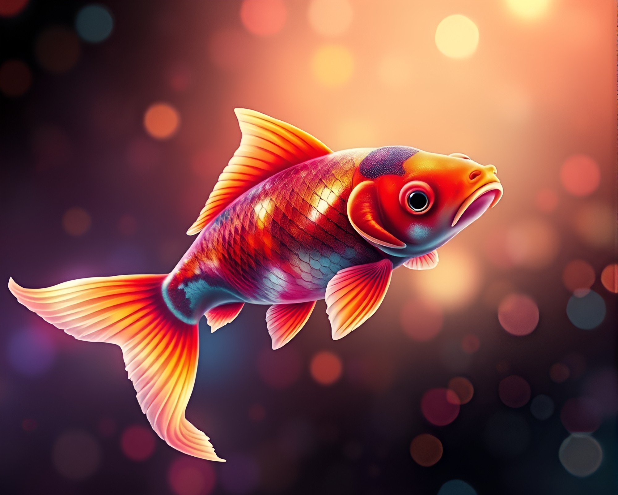 Cyberpunk Koi Pond with Rainbow Lighting – free AI stock image