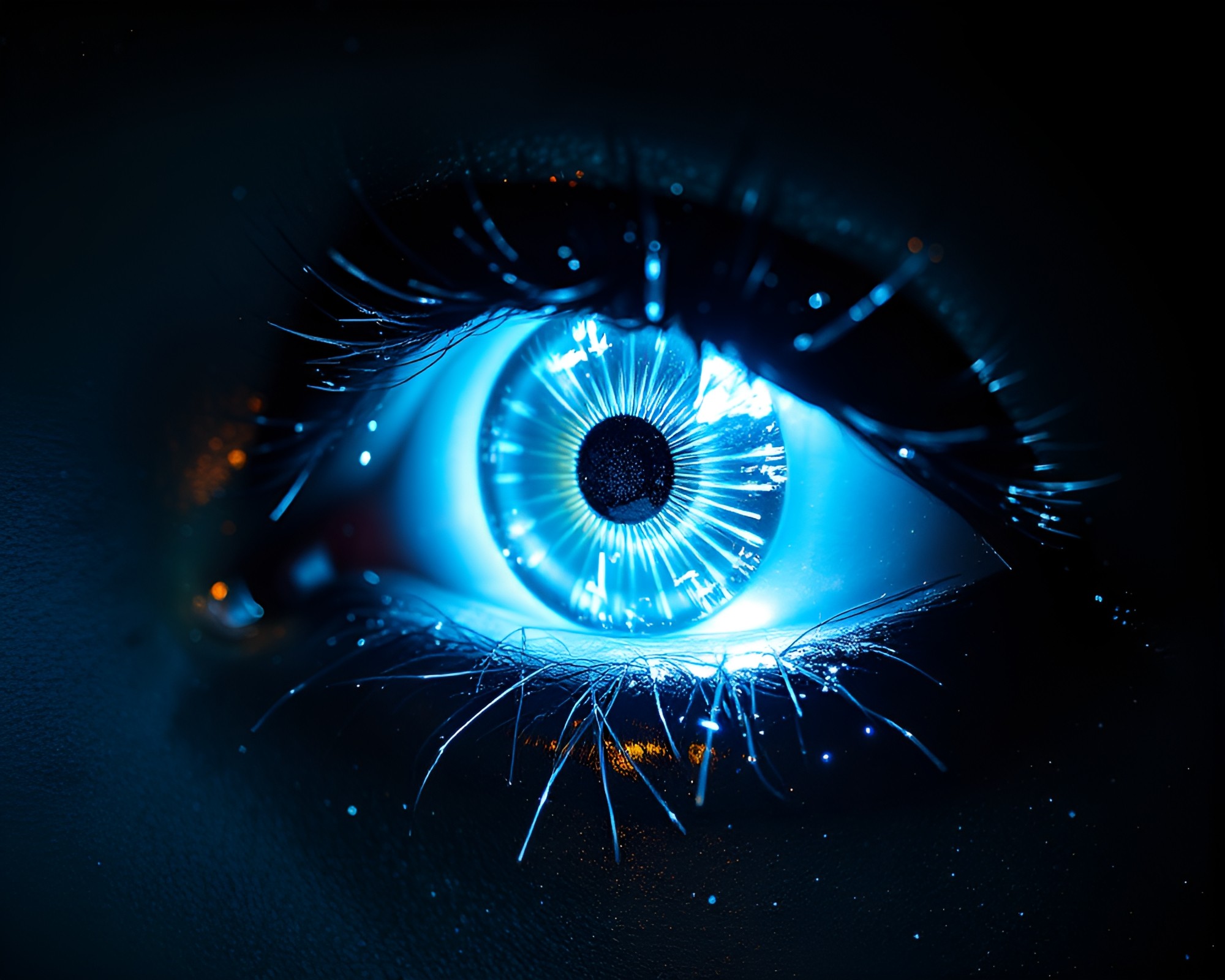 Cybernetic Eye Illuminated in Silver Leaf Accents – free AI stock image