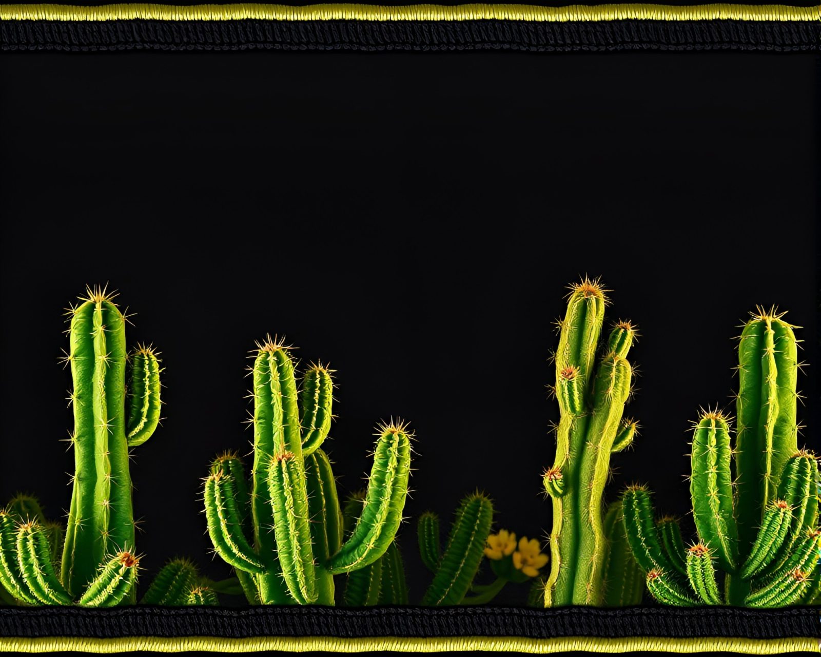 Intricate cactus embroidery highlighted by spotlight in desert scenery