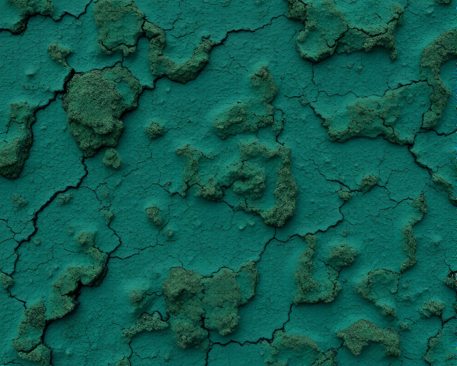 Mesmerizing dimensional rift with teal lighting and lichen textures