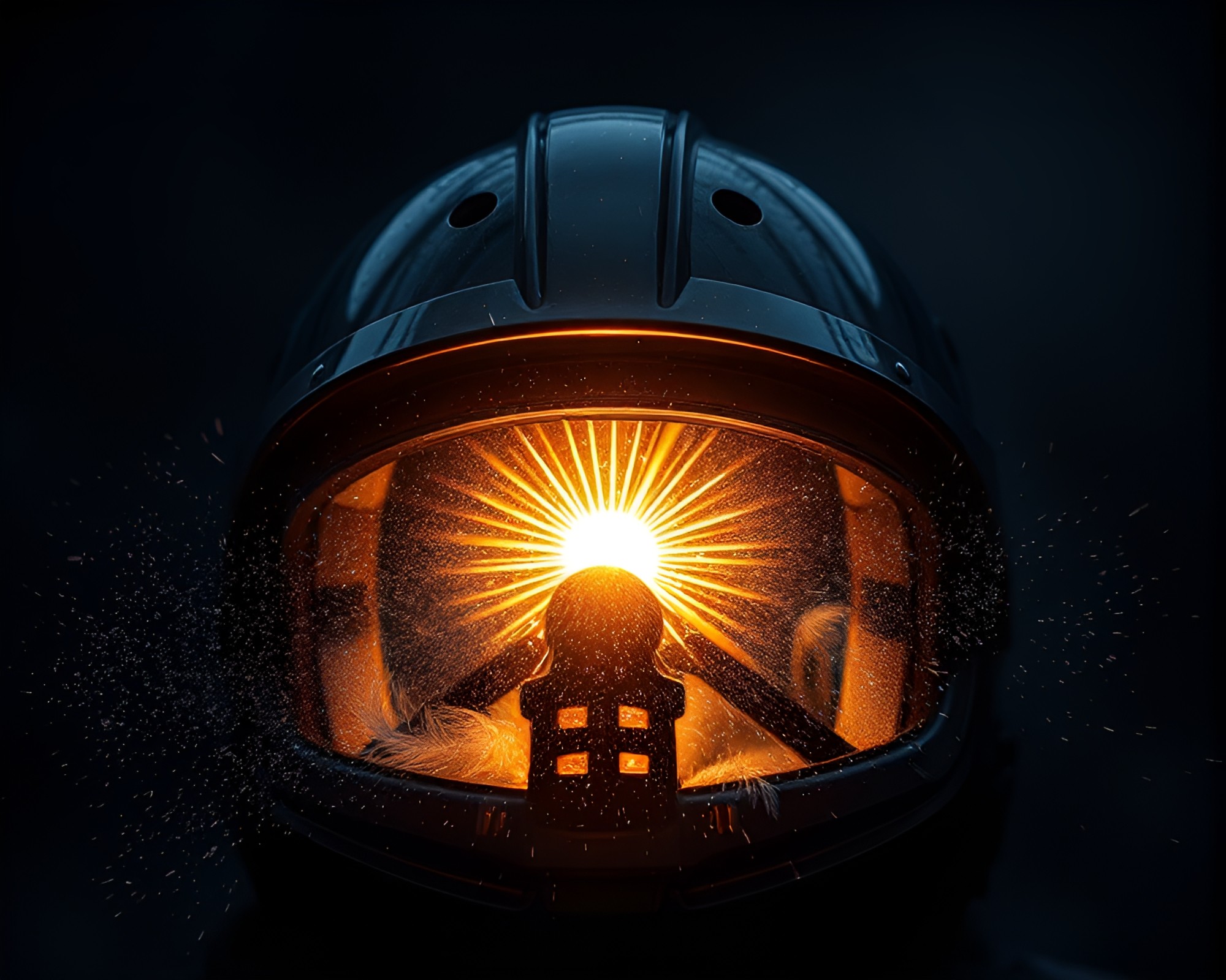 Etherial Helmet: Feather Dusting Solar Flare Glow – free AI stock image