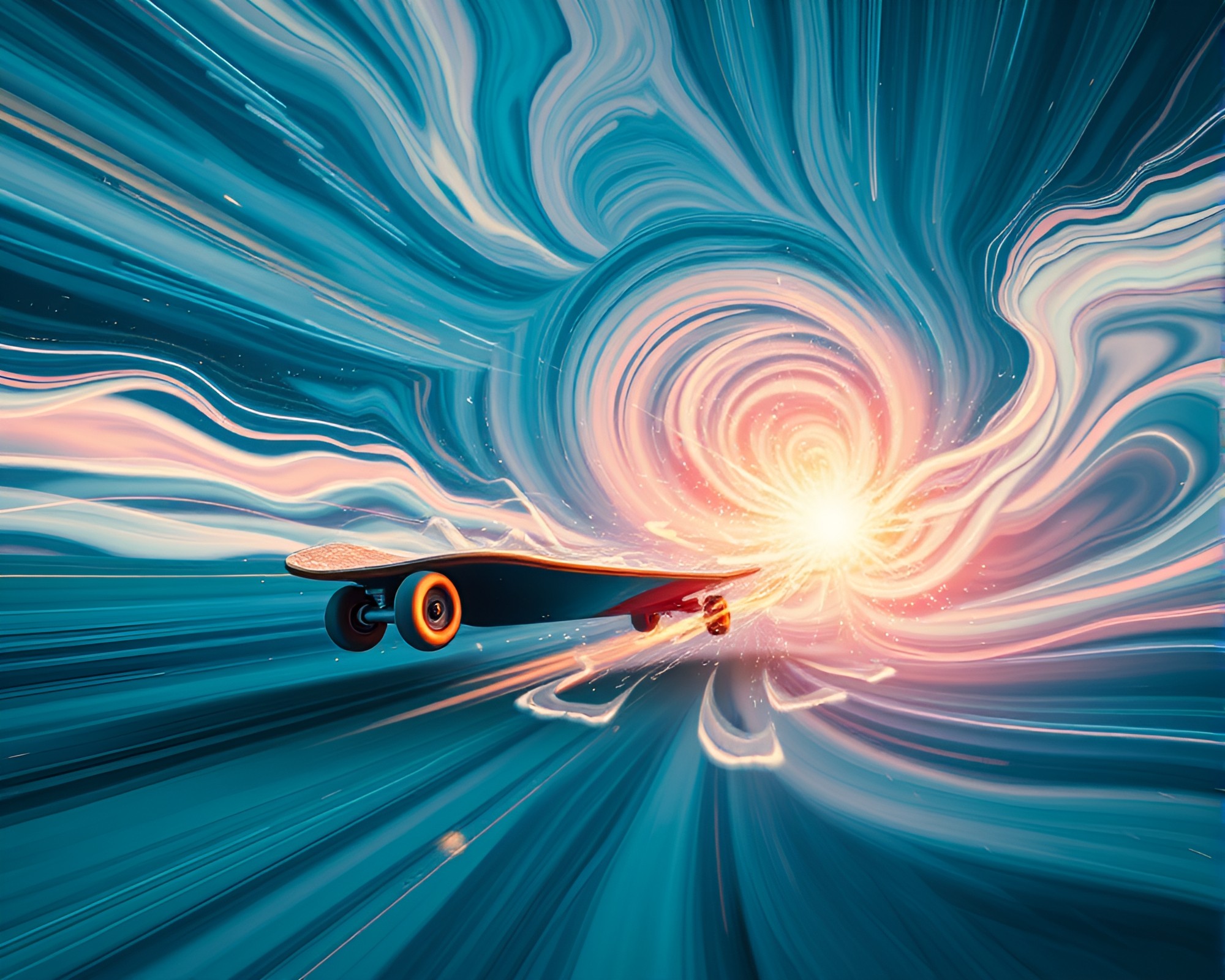 Skateboarder in Milky Way Zoom Burst Dimension – free AI stock image