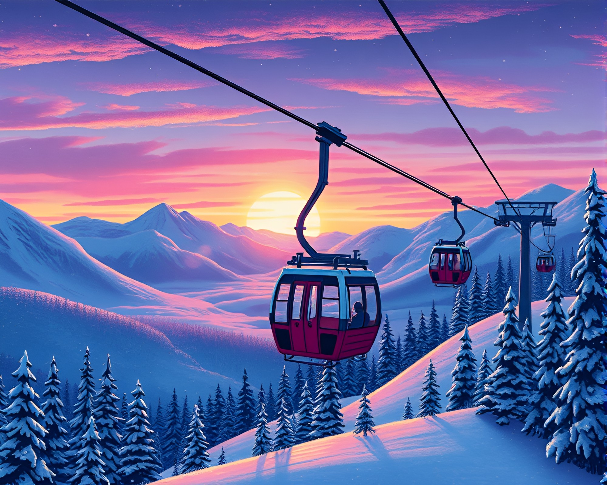 Foil Stamped Gondola Lift Toon Scene – free AI stock image