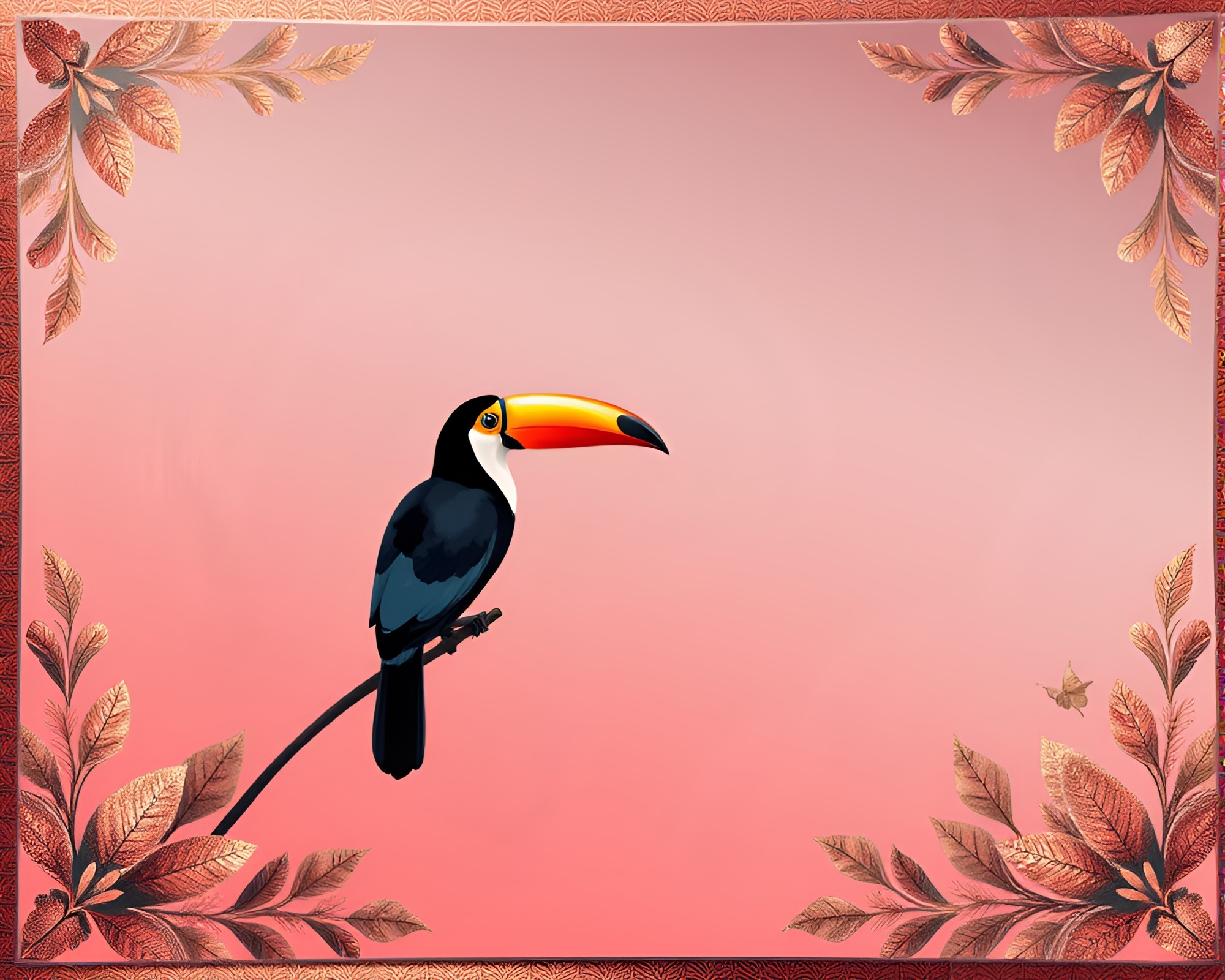 Elegant Rose Gold Toucan Duotone Vignette Border – free AI stock image