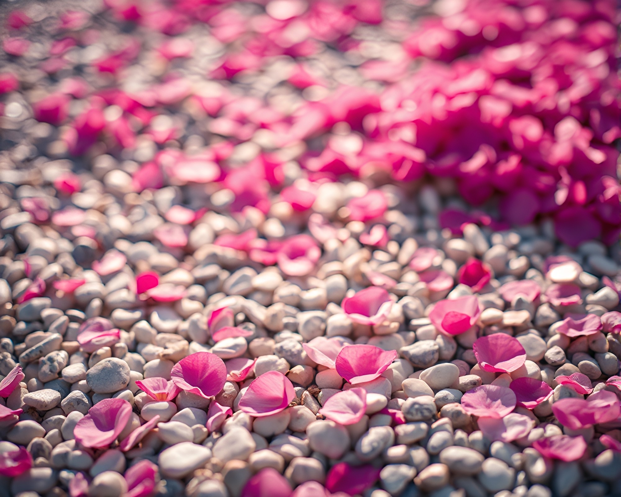 Miniature Flower Petals on Pebble Beach Scene – free AI stock image