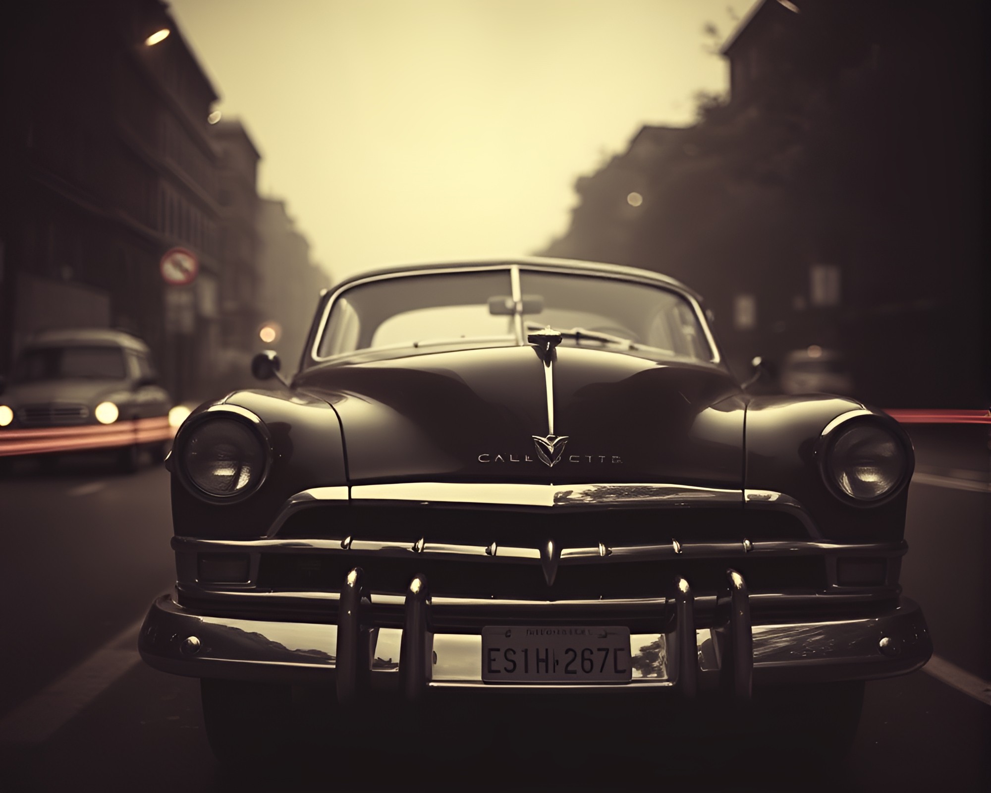 Vintage Car with Scan Lines in Desaturated Vignette – free AI stock image