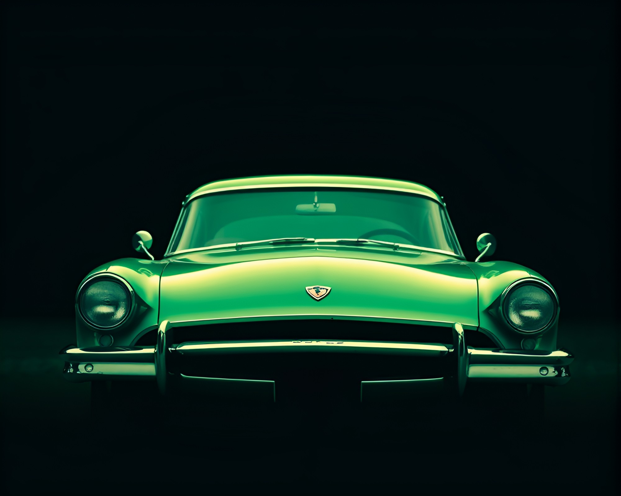 Vintage Car Prism Refraction in Forest-Green Shade – free AI stock image