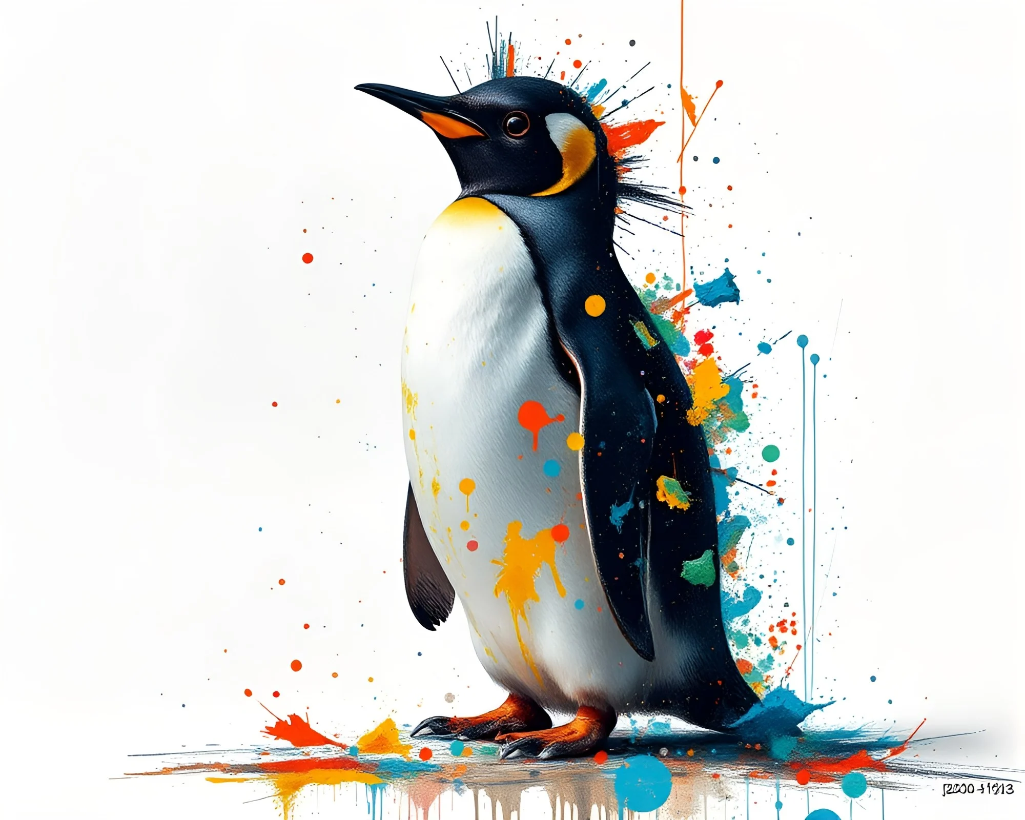 Penguin Paint Splatter Glitch Studio Shot