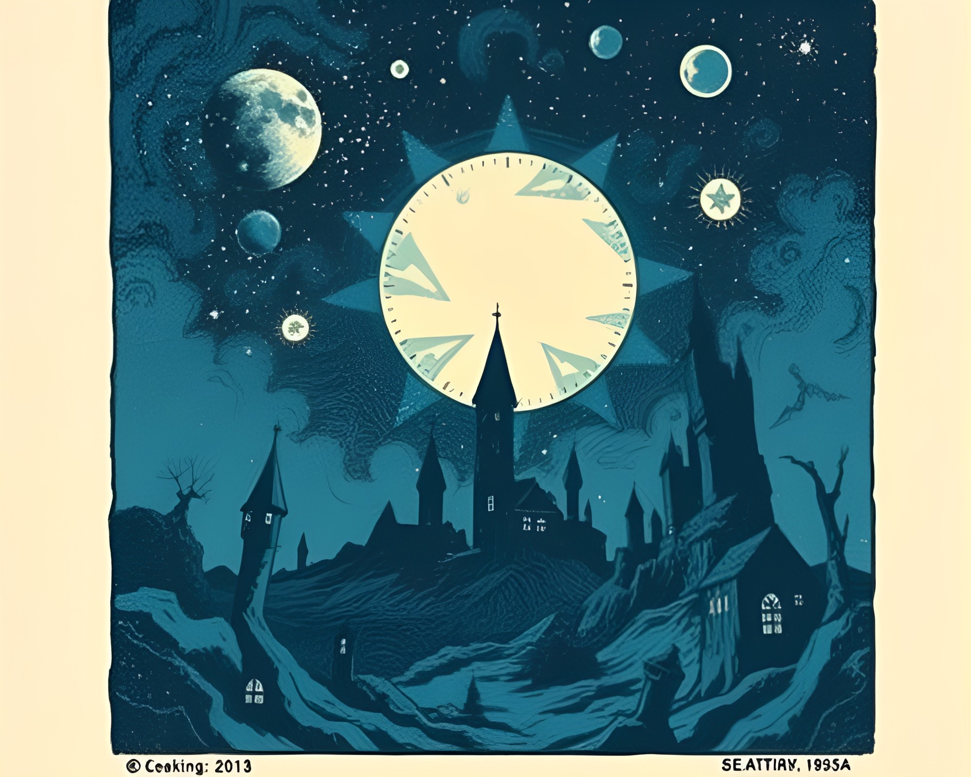Steampunk Cosmic Horror Woodblock Print Marks – free AI stock image