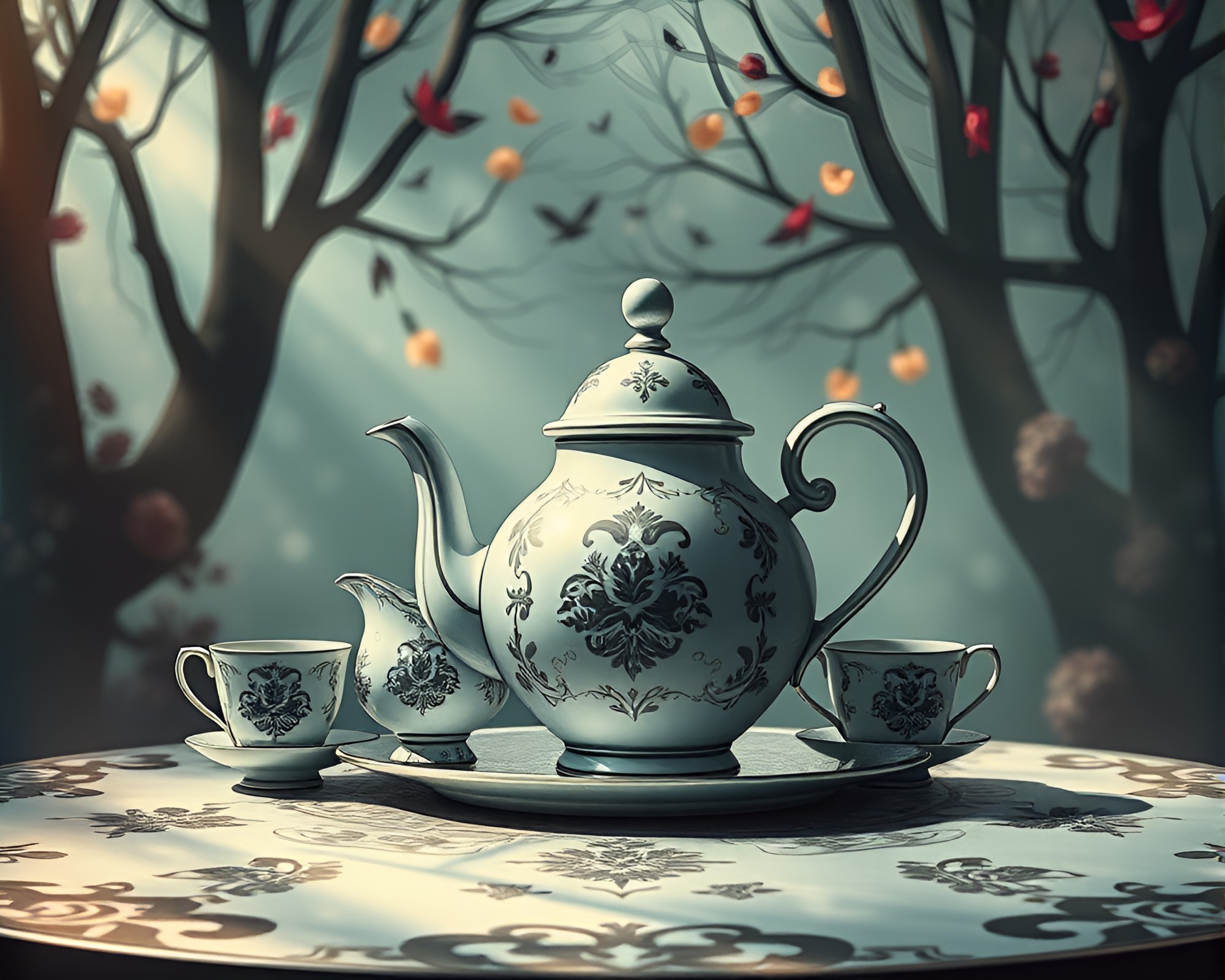 Cyberpunk Alice in Wonderland Tea Party Illustration – free AI stock image