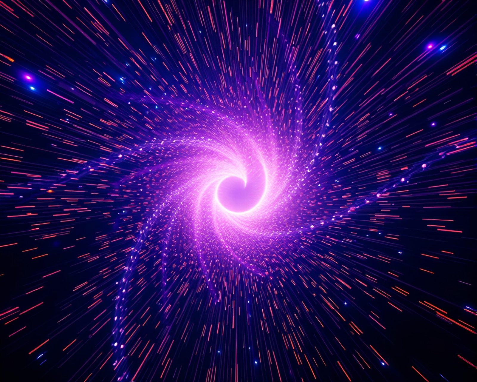 Colorful particle simulation in a vortex with club lights.