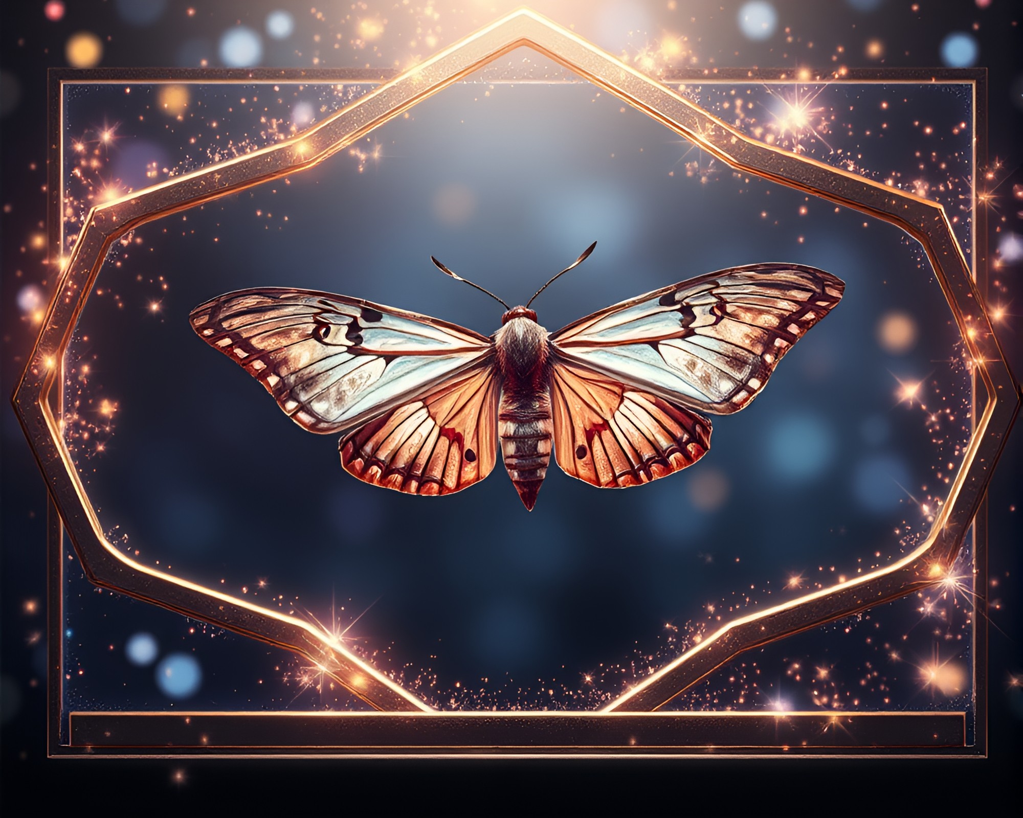Enchanted Moth Garden in Metallic Sparkle Frame – free AI stock image