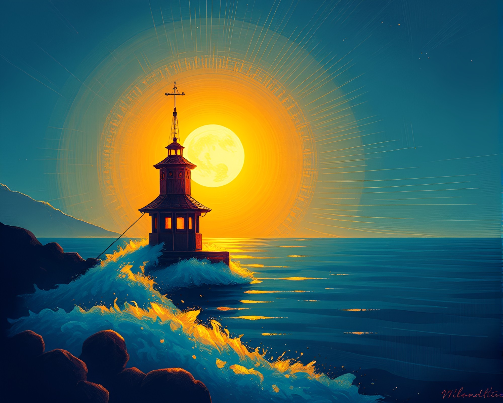 Siren’s Golden Hour Pointillism Masterpiece – free AI stock image