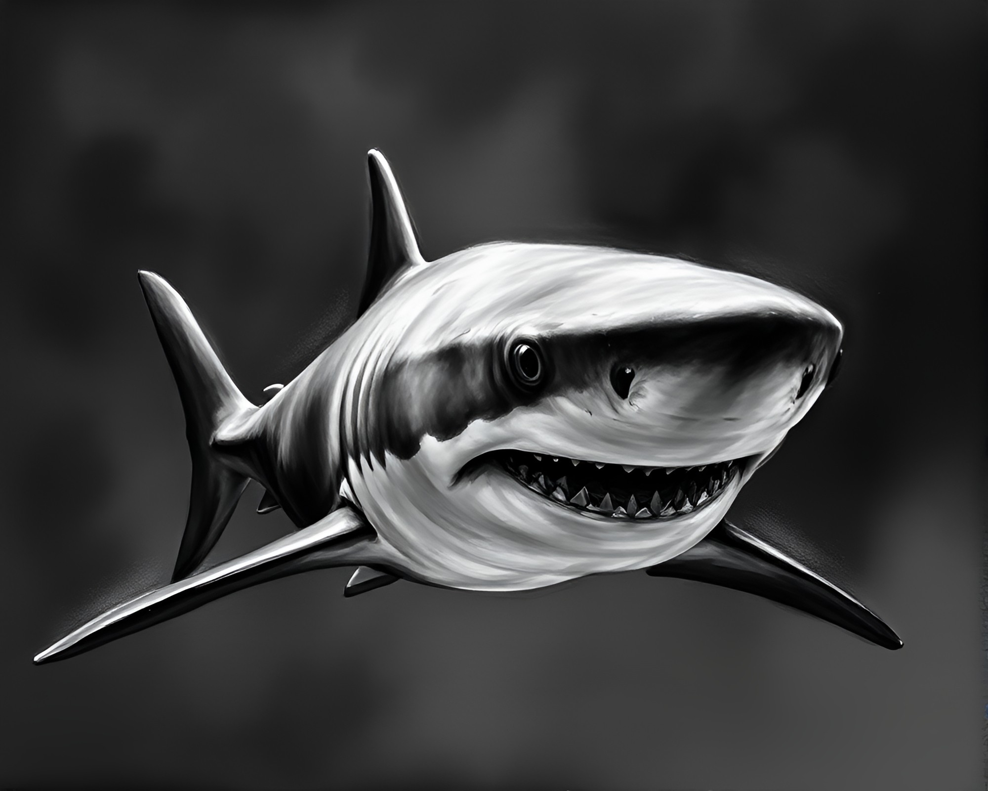 Enigmatic Shark in Grayscale Charcoal Art – free AI stock image
