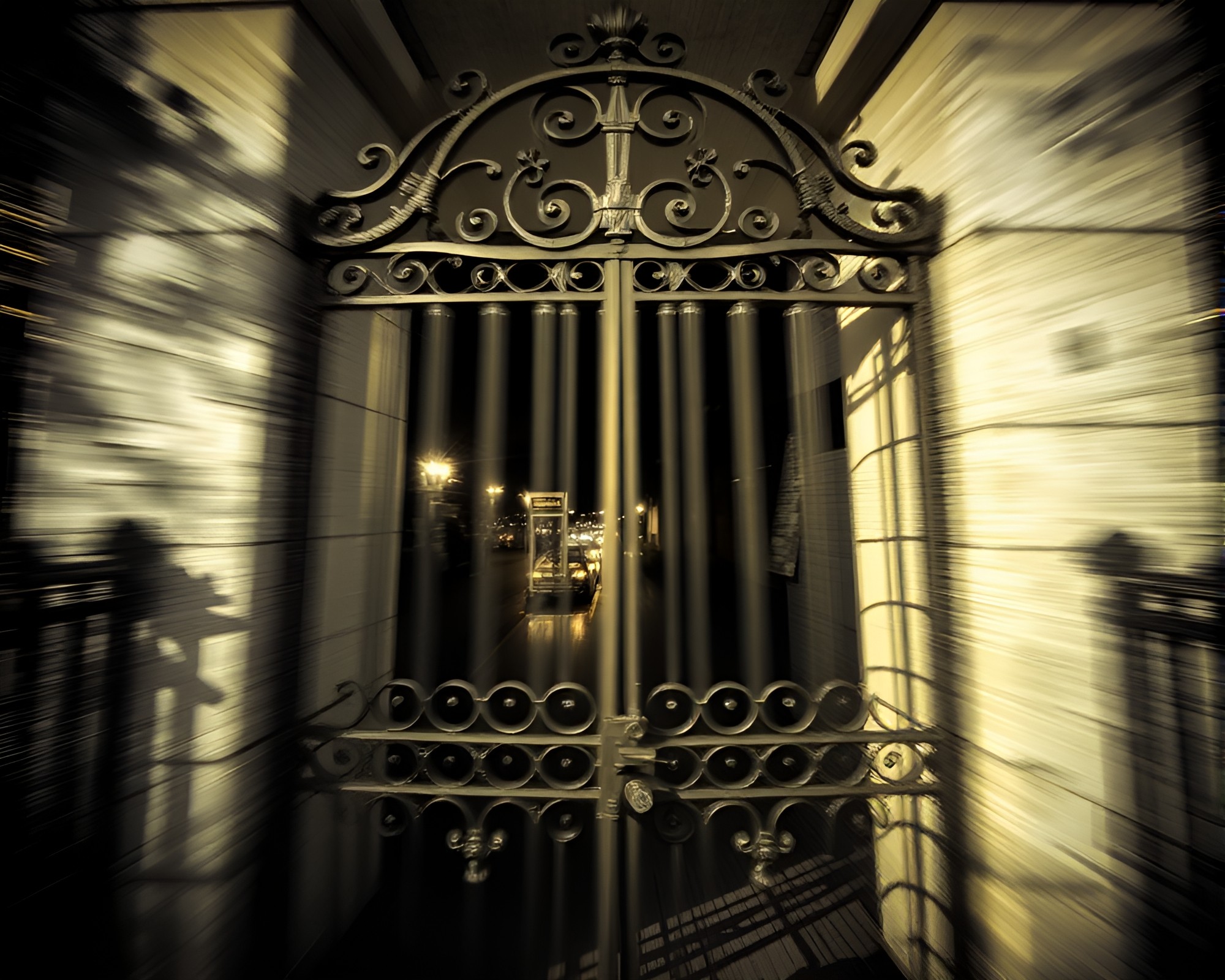 Wrought Iron Gate Prism Refraction Motion Blur – free AI stock image