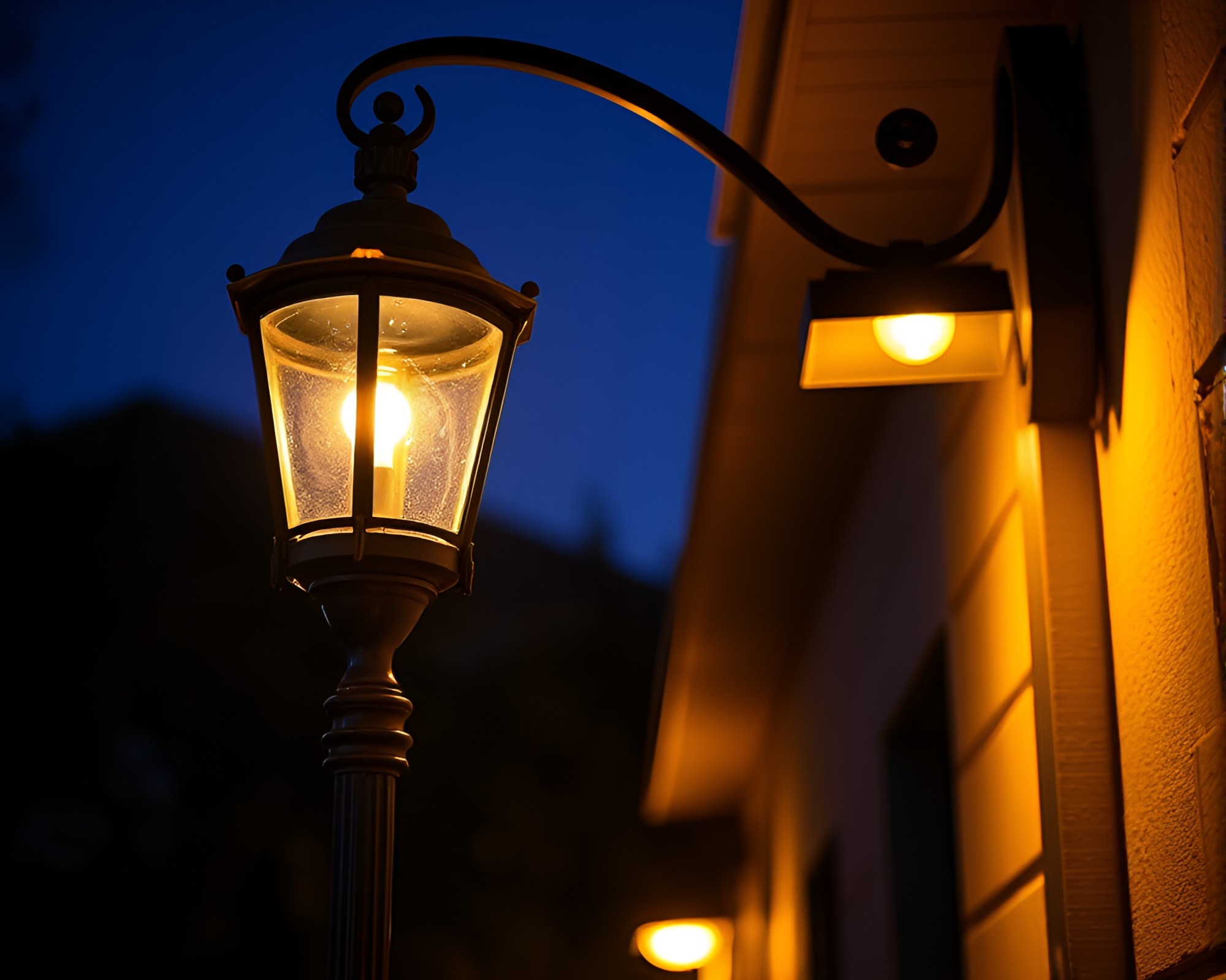 Gilded Oil Lantern Illuminated in Ultraviolet Streetlamp Glow – free AI stock image
