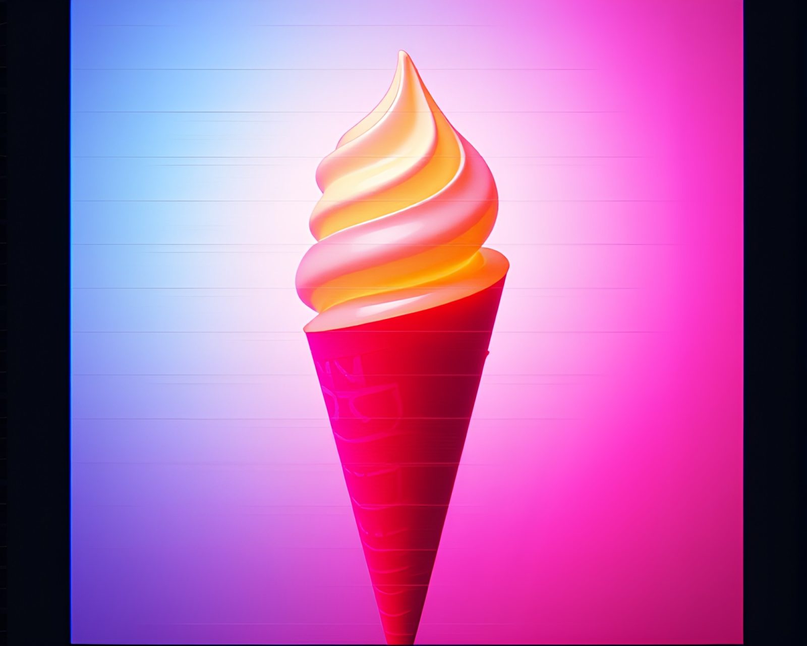 Vibrant gelato cone with grid overlay in retro distortion