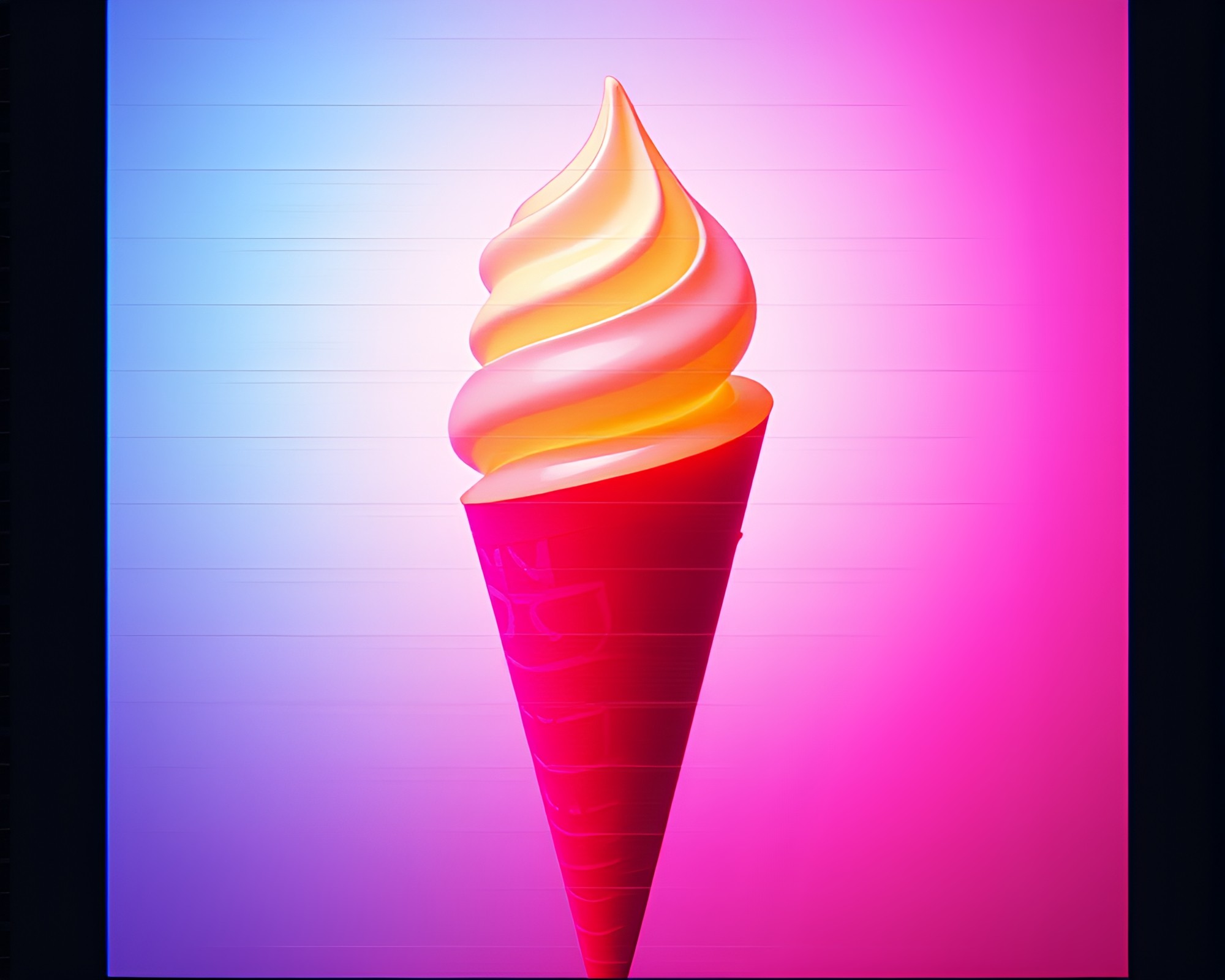 Gelato Cone Grid Overlay in VHS Distortion – free AI stock image