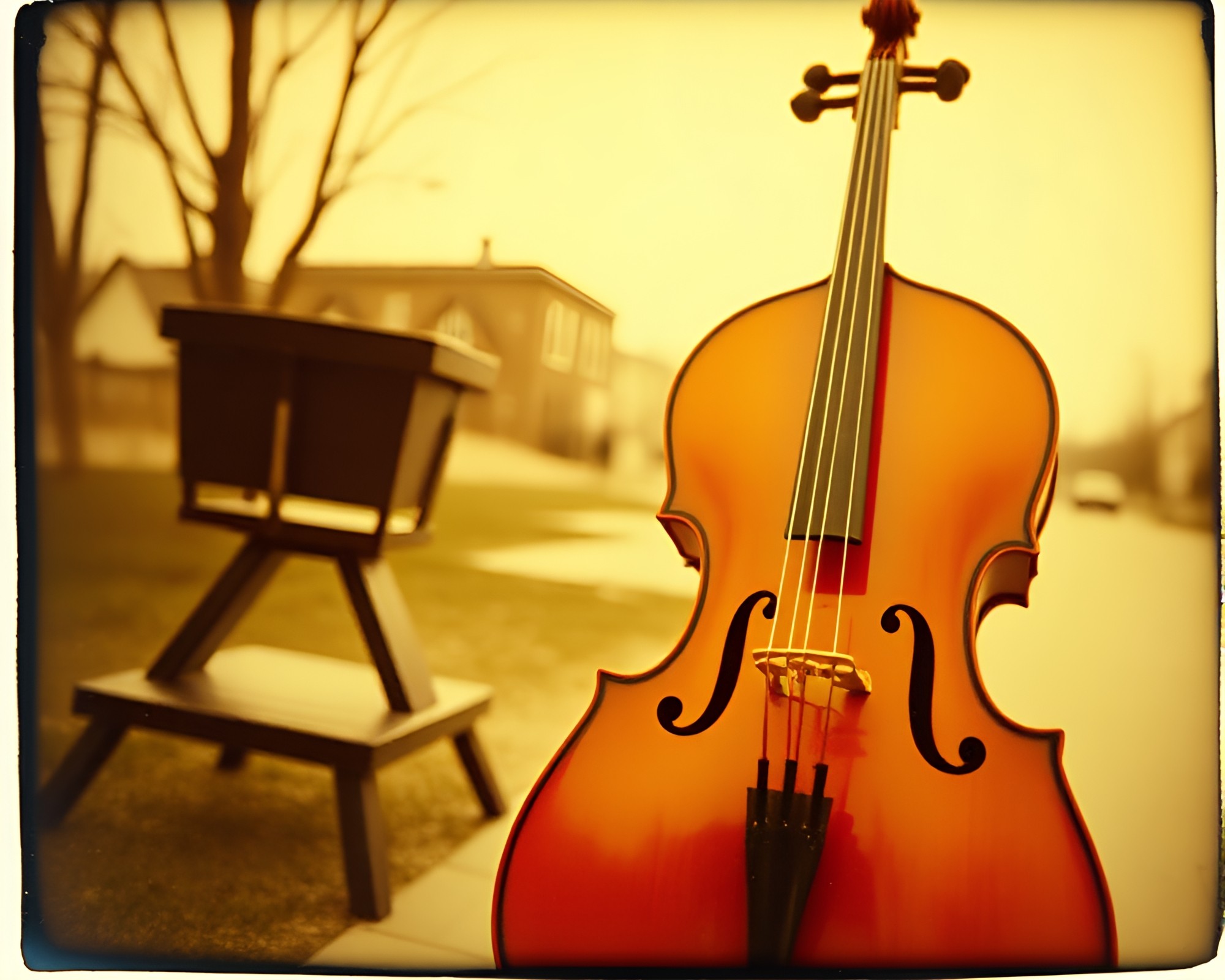 Dynamic Cello Player in Vintage Stereograph Polaroid – free AI stock image