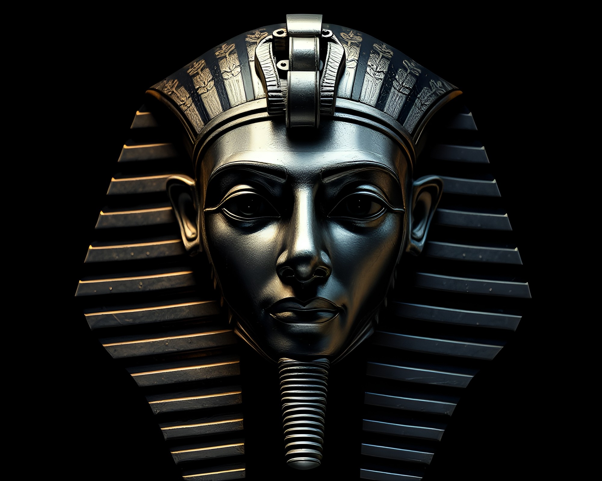 Pharaoh’s Mask in Isometric Silver Leaf Composition – free AI stock image