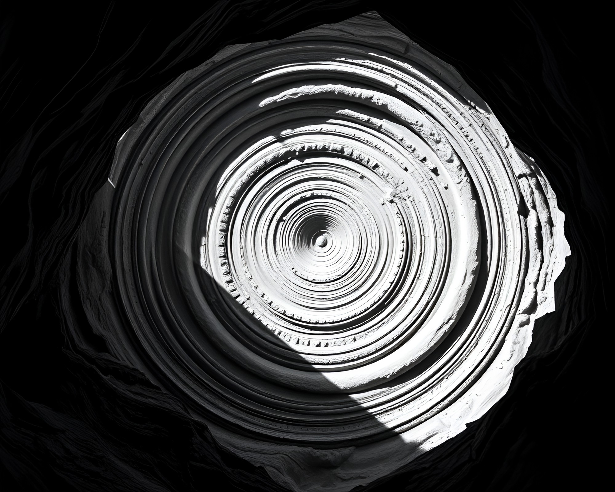 Eroded Canyon Circles in Attic Shadow Hatching – free AI stock image