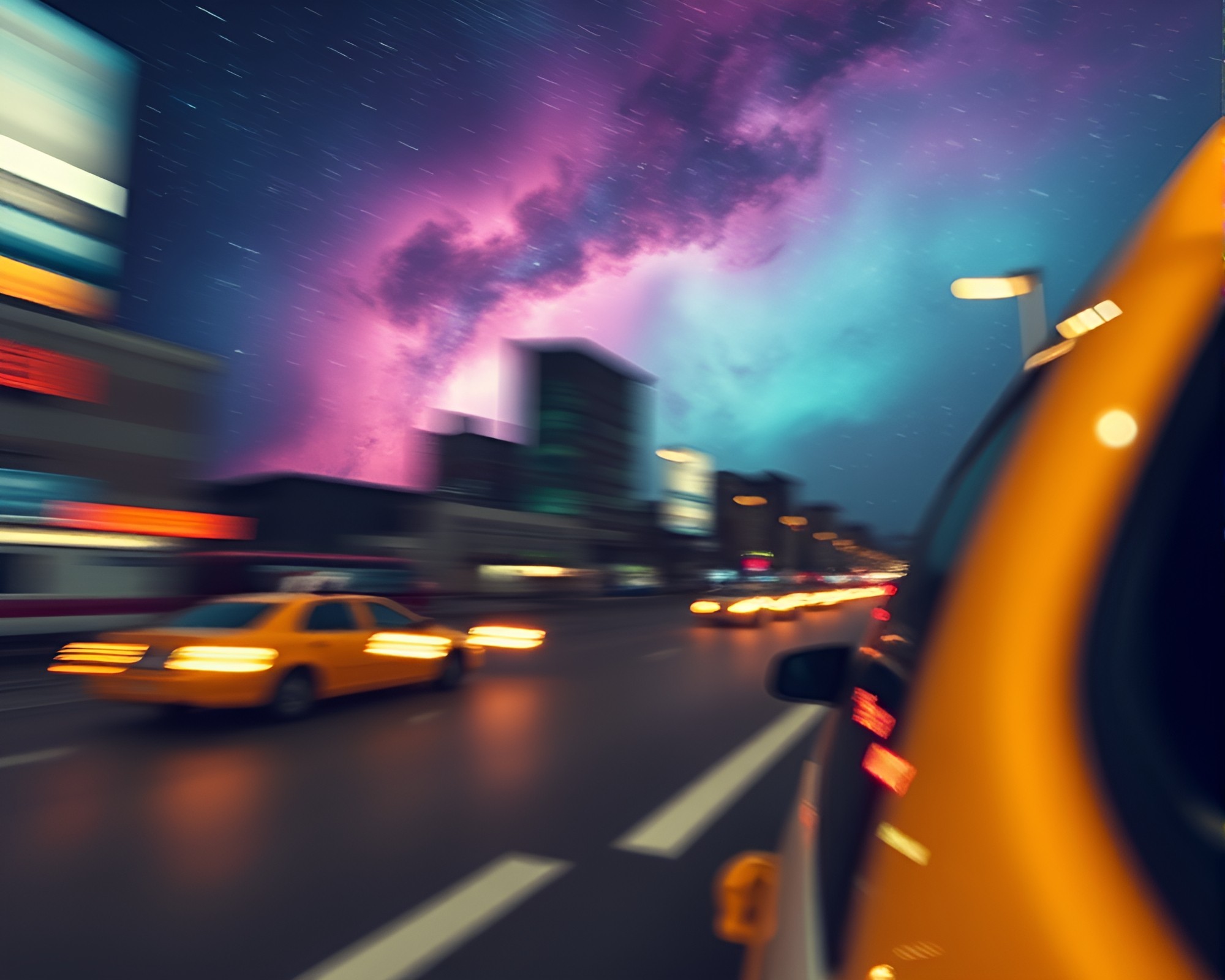 Samurai in Taxi Nebula Escape – free AI stock image