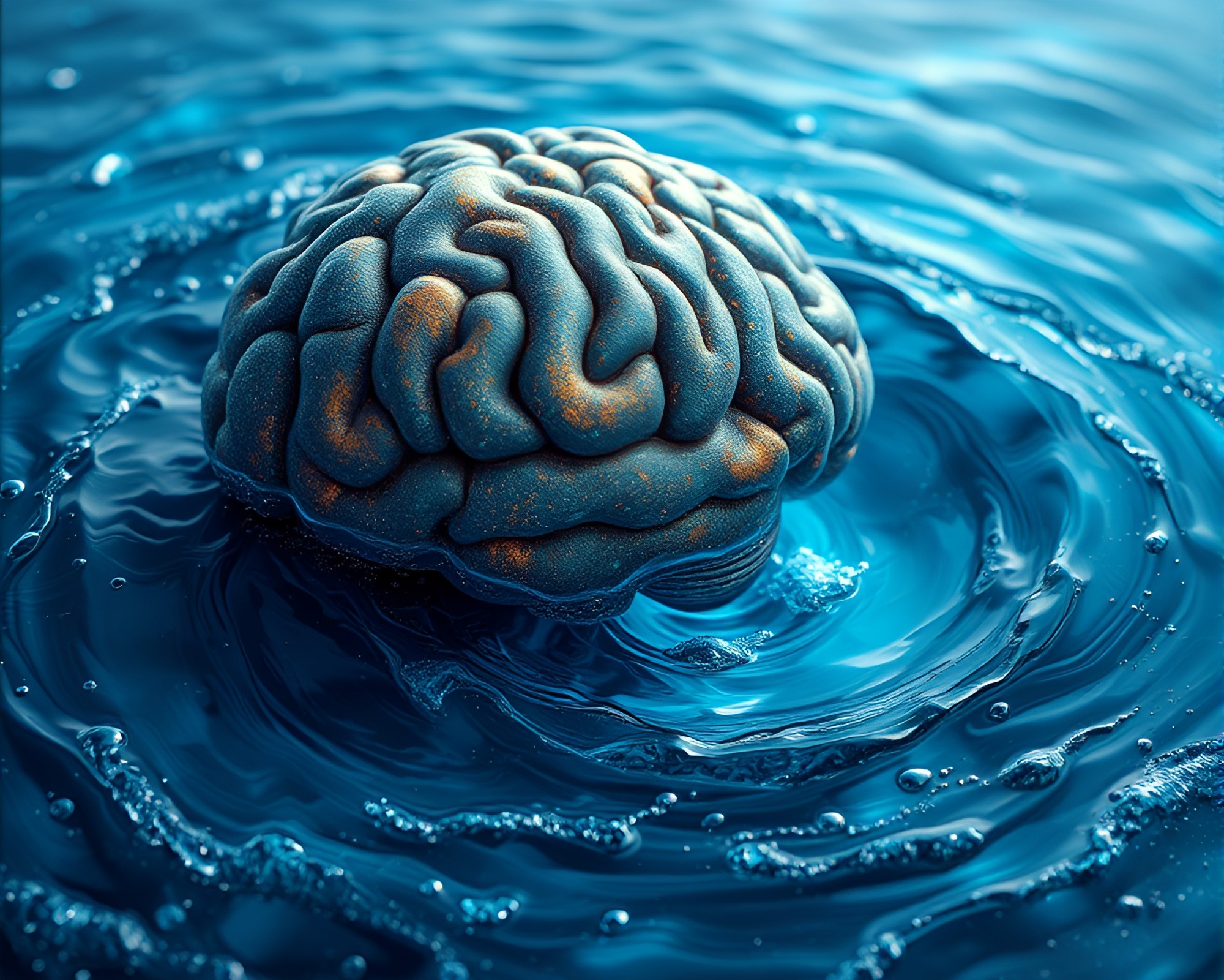 AI Brain in Water Whirlpool: Oil-Rich Pixel Art – free AI stock image