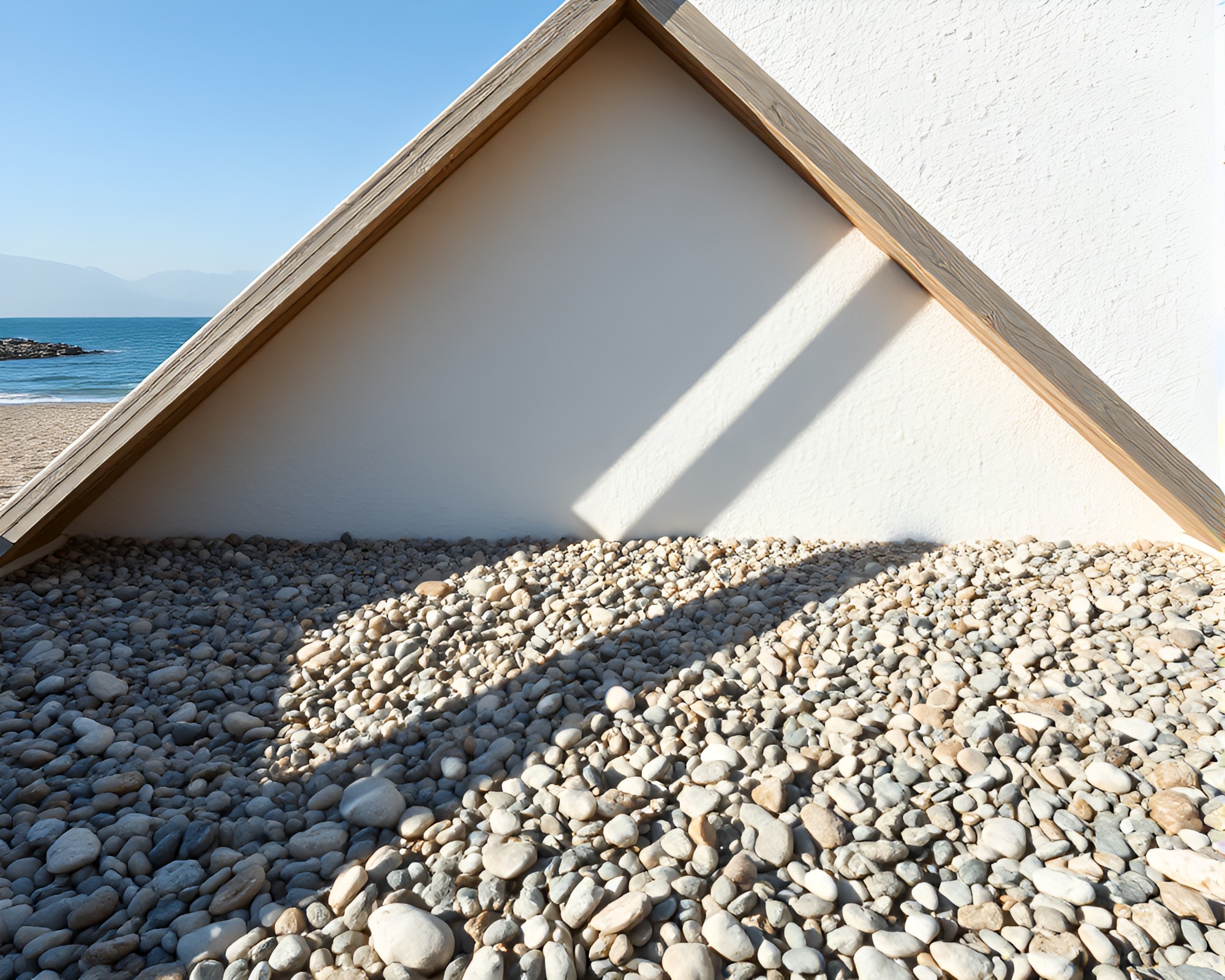 Symmetrical Pebble Beach Attic Shadow Mixed Media Art – free AI stock image