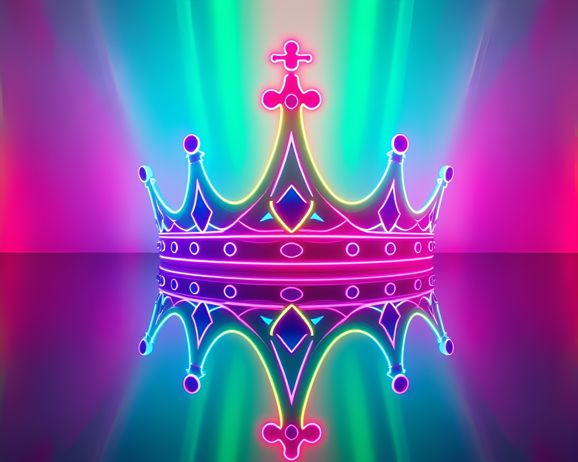 Neon Crowned Double Reflection in ASCII Art – free AI stock image