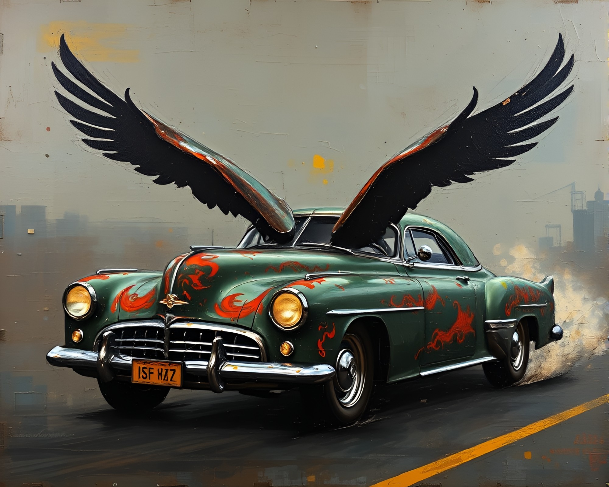 Flying Car in Matte Encaustic Paintings – free AI stock image