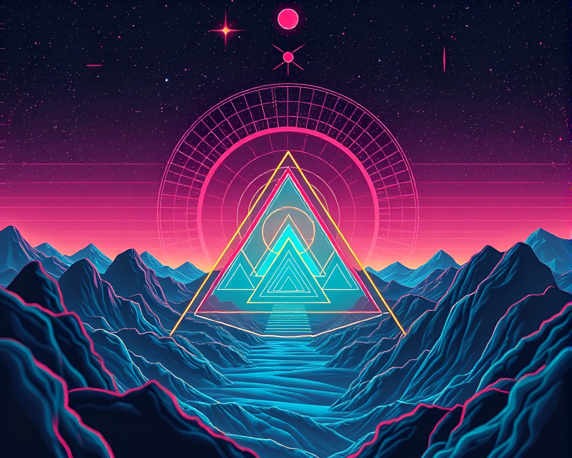 Retro Futurism Cathedral with Sacred Geometry Element – free AI stock image
