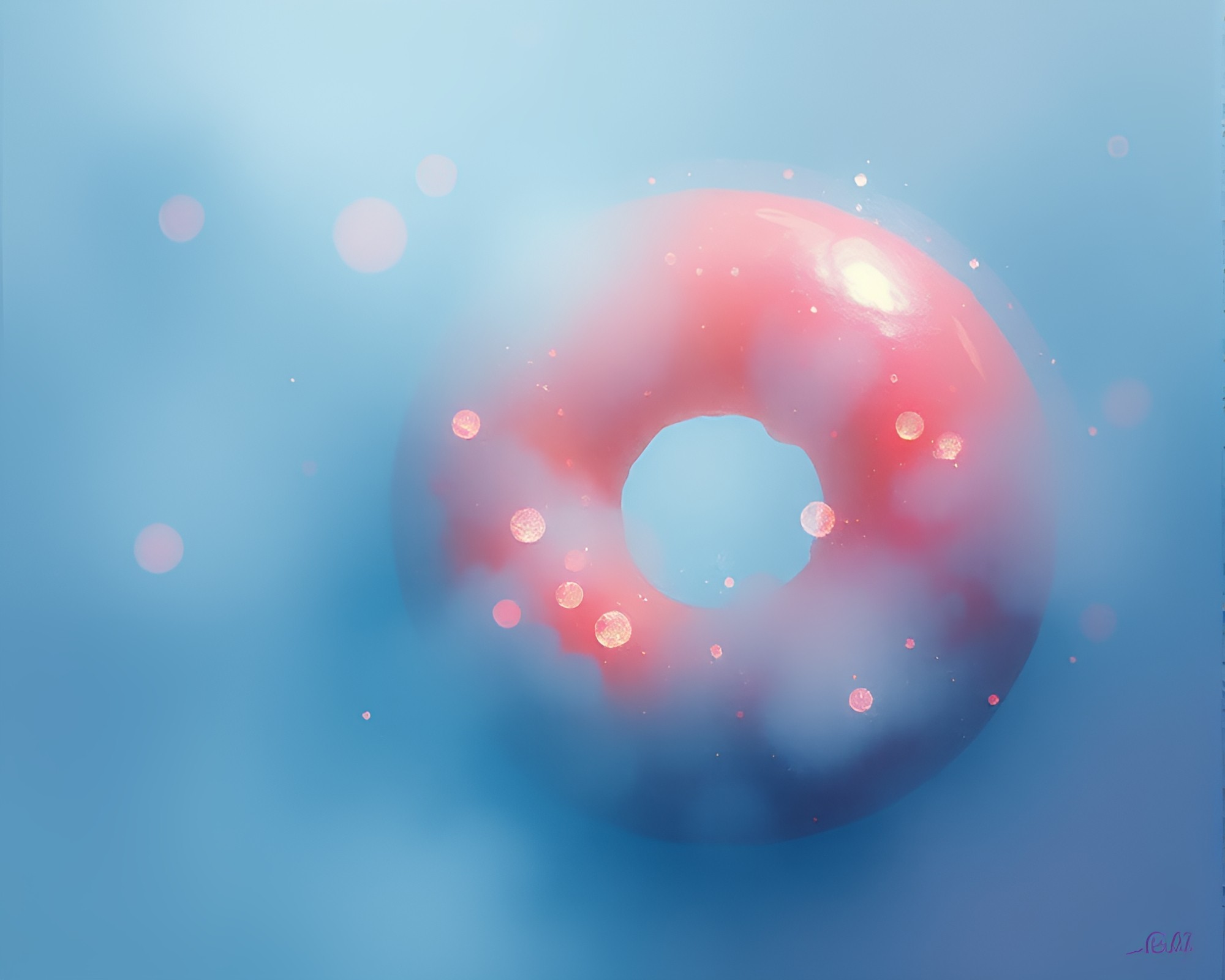 Misty Jelly-Filled Doughnut Dream: Foggy Palette Knife Painting – free AI stock image