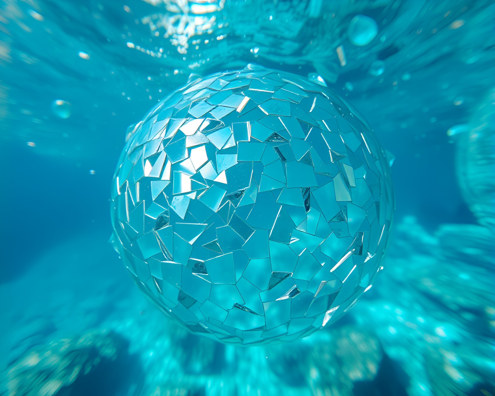 Dome of Fragmented Mosaic in Holographic Sea – free AI stock image