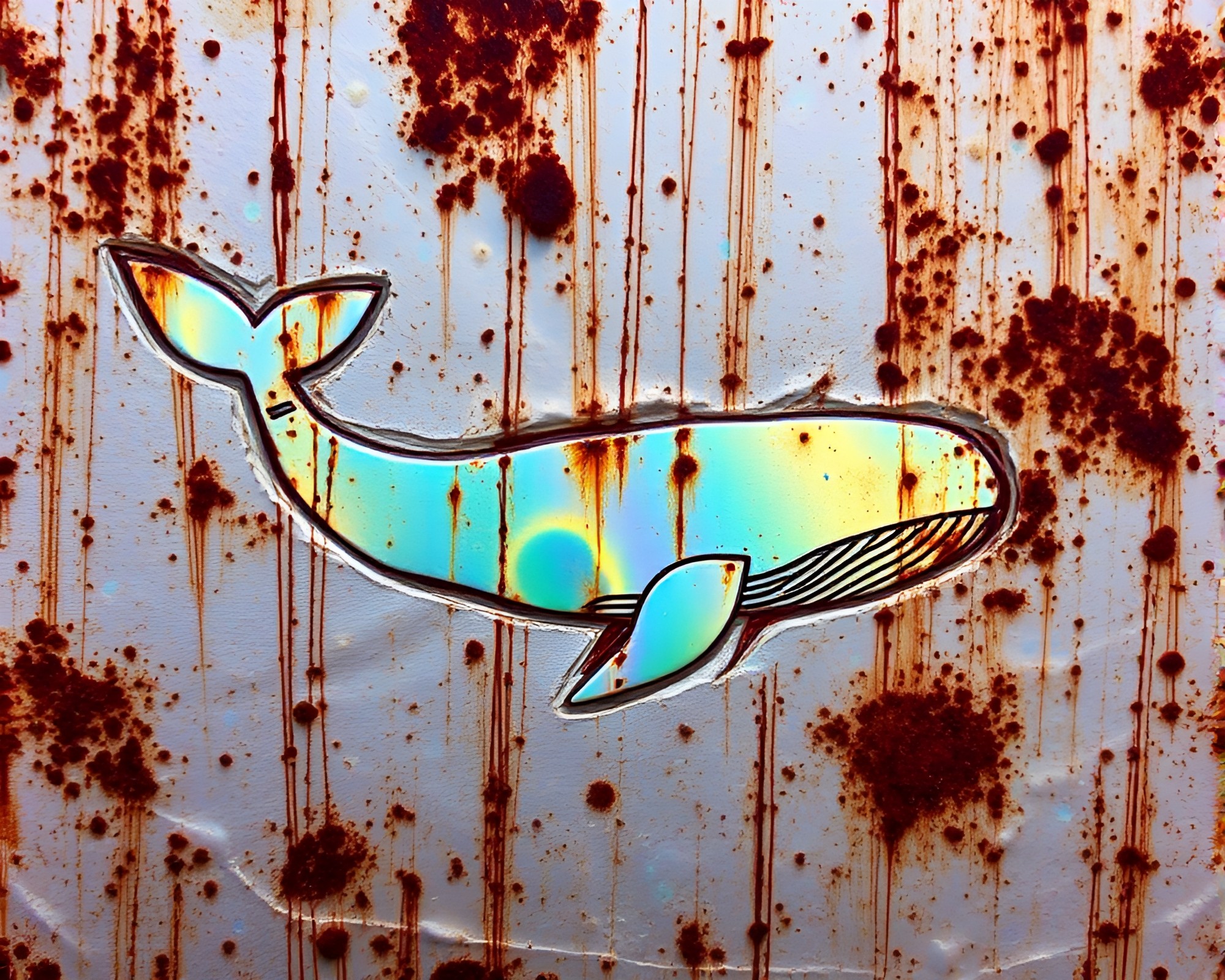 Whale Emerging from Iridescent Rust-Infused Waters – free AI stock image