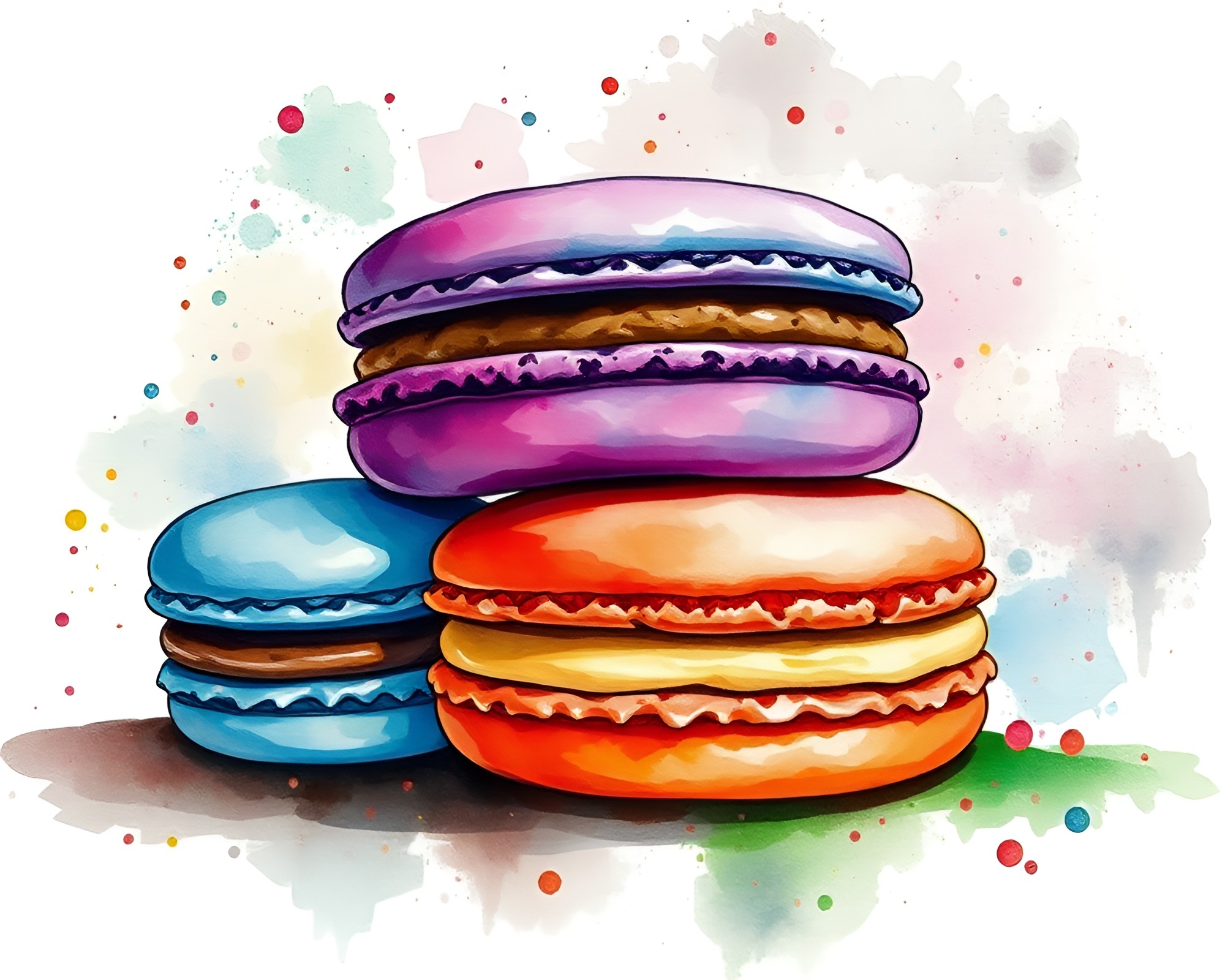 Steampunk Macaron Feast in Acrylic Splatters – free AI stock image