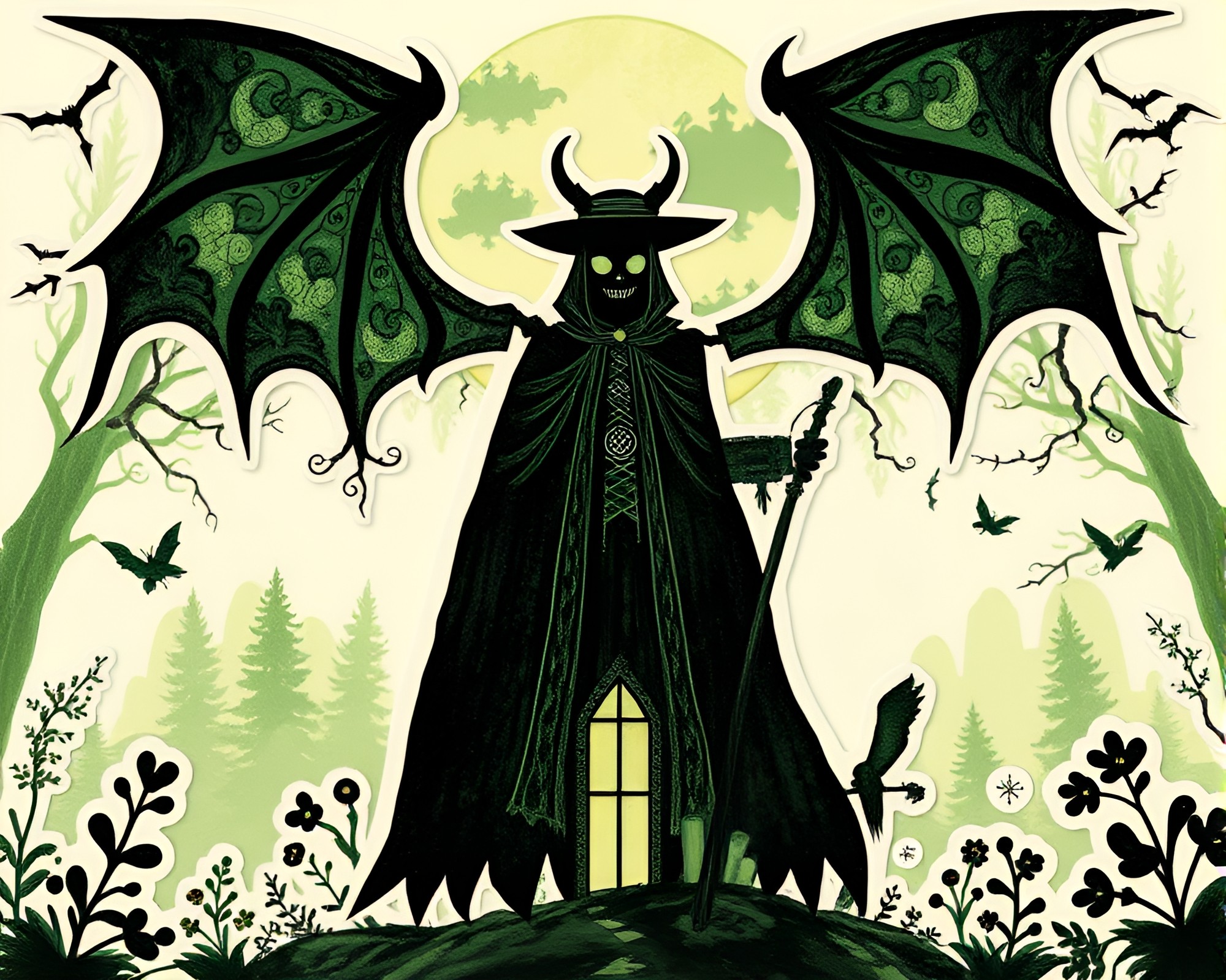 Steampunk Gothic Horror in Green Forest Collage – free AI stock image