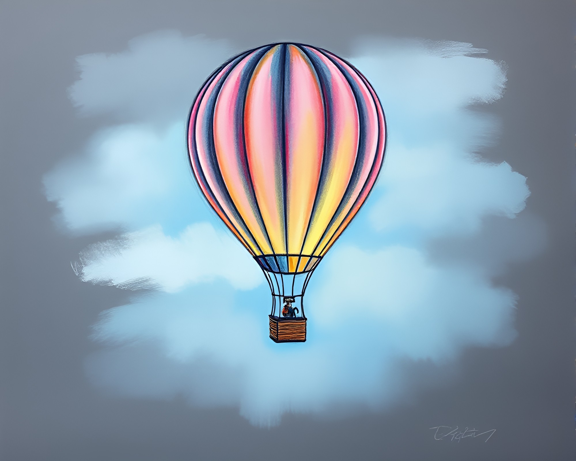 Pastel Hot Air Balloon Shading Strokes Artwork – free AI stock image