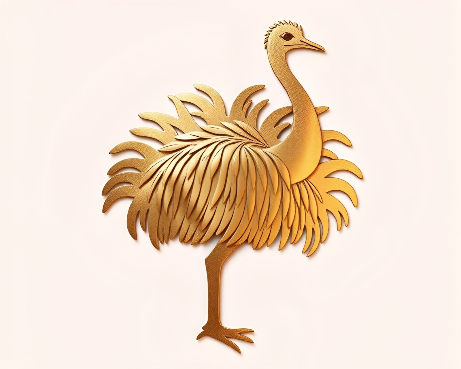 Papercut bronze ostrich with shimmering metallic sheen