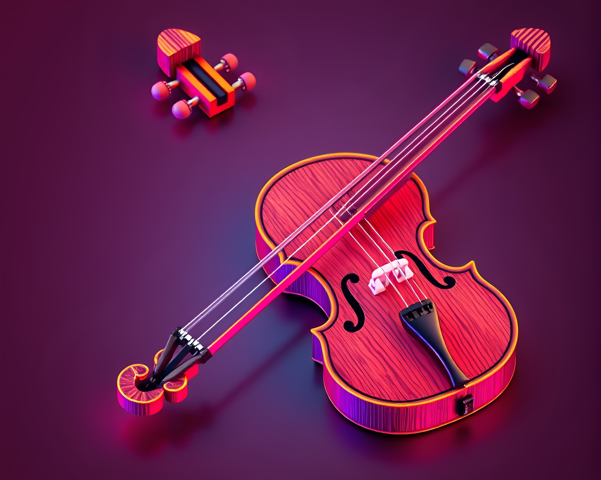 Glowing Wooden Violin in Neon Isometric Illustration – free AI stock image
