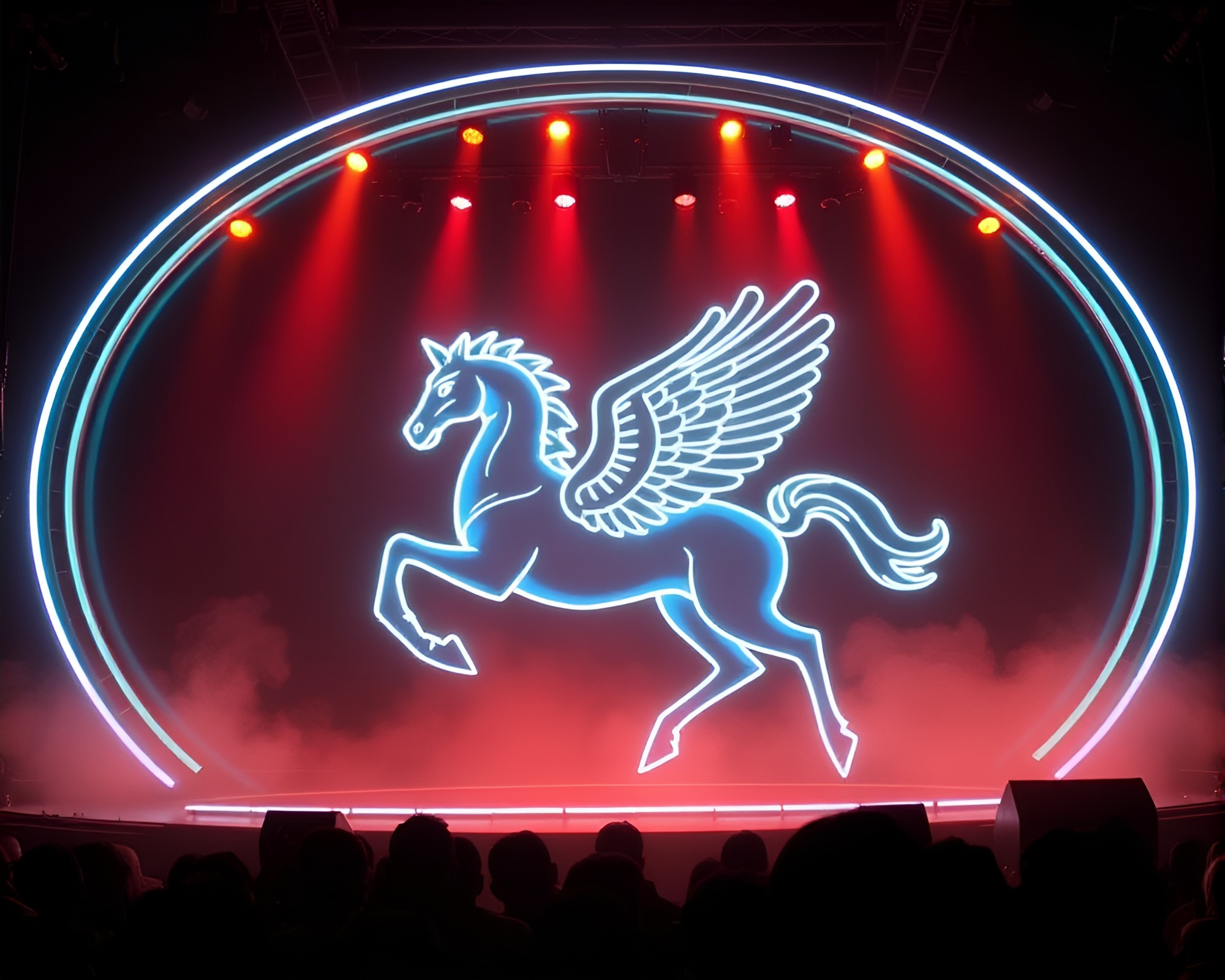 Neon Pegasus on Concert Stage – free AI stock image