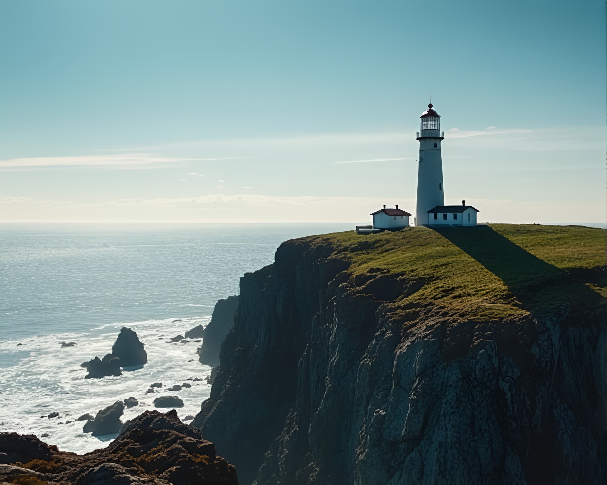 Fractal Lighthouse: Cliffside Shadows – free AI stock image