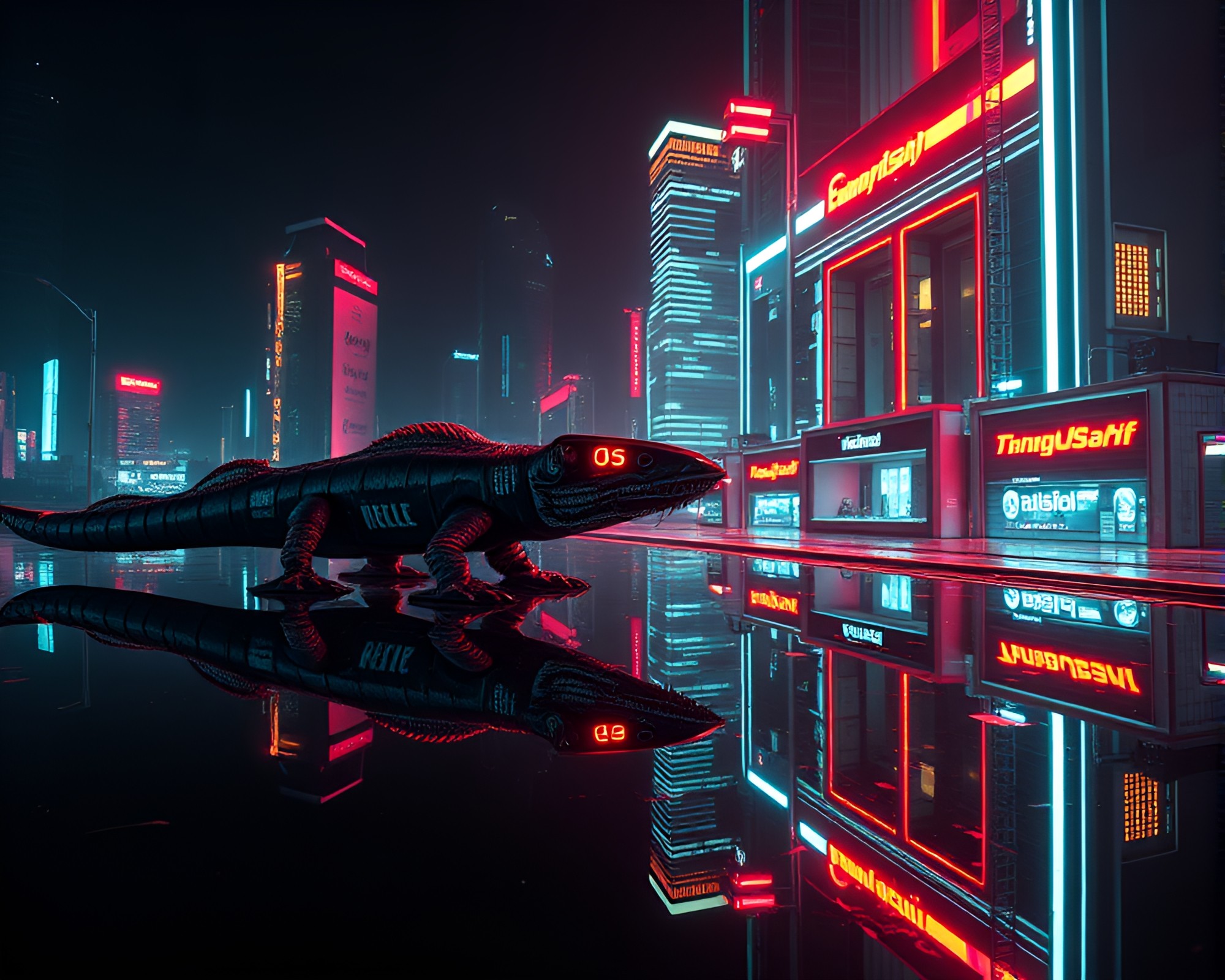Retro Futurism meets Basilisk: Double Reflection Ambiance – free AI stock image