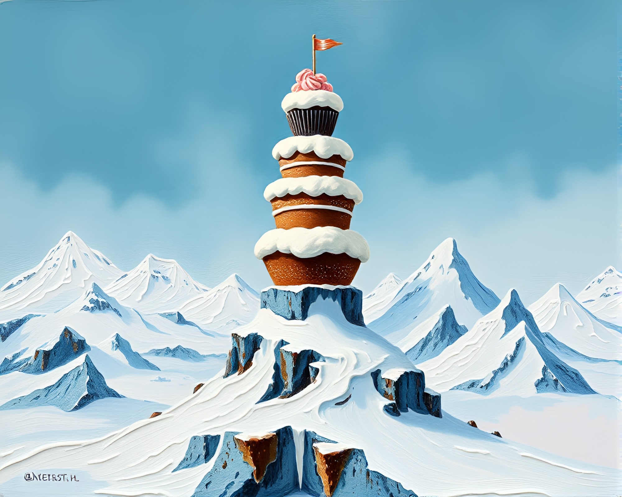 Impasto Cupcake Tower in Antarctic Whiteout – free AI stock image