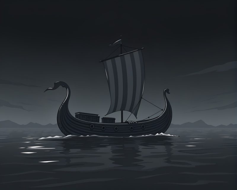 Viking Longship Skimming Dark Waters Cartoon Illustration – free AI stock image