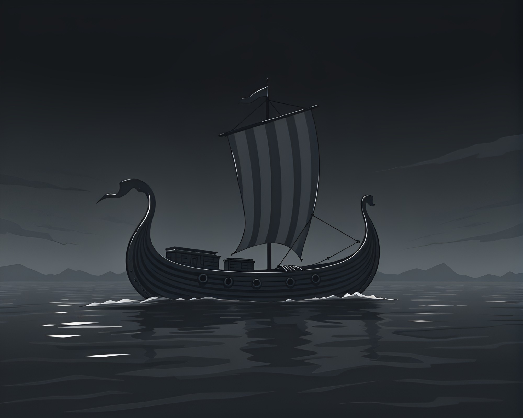 Viking Longship Skimming Dark Waters Cartoon Illustration – free AI stock image