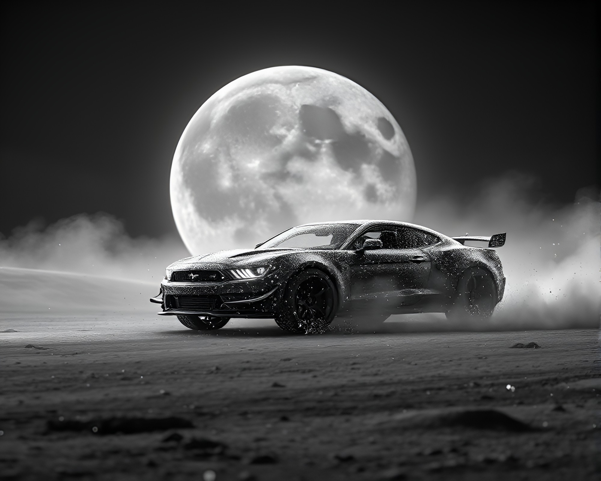 Dust Particle-Filled Lunar Hover Car Fractal Scene – free AI stock image