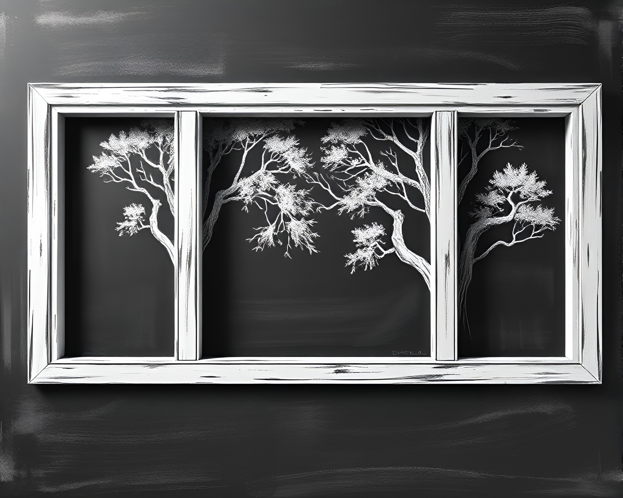 Enigmatic Ancient Grove in Wireframe Chalkboard Render – free AI stock image