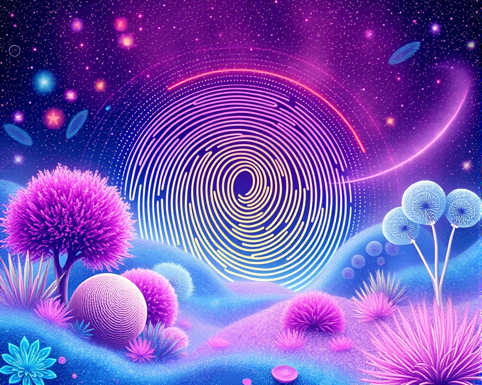 Neon Zen Garden Fingerprint Swirl Mesh Art – free AI stock image