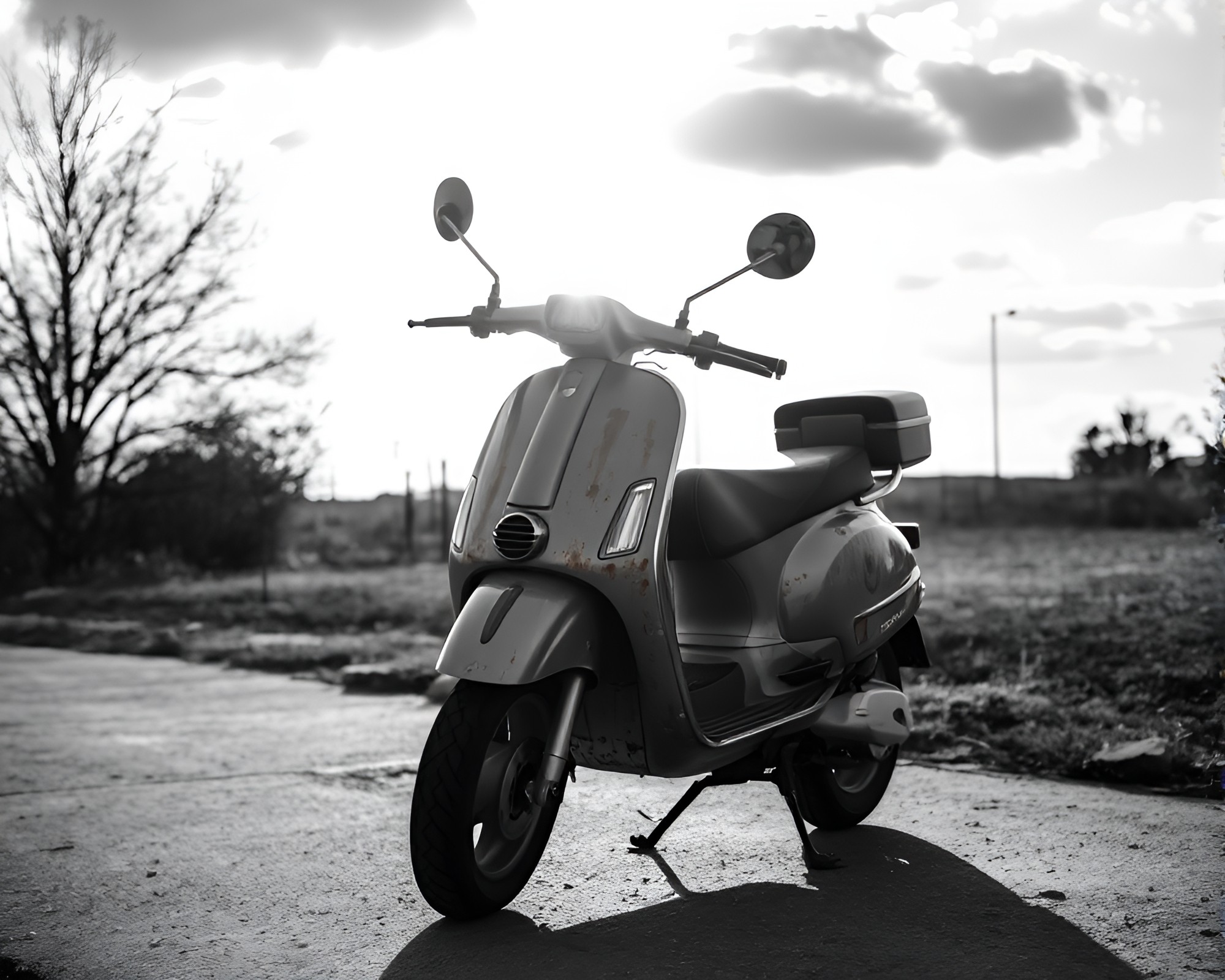 Rust Patina Electric Scooter’s Sunlit Journey – free AI stock image
