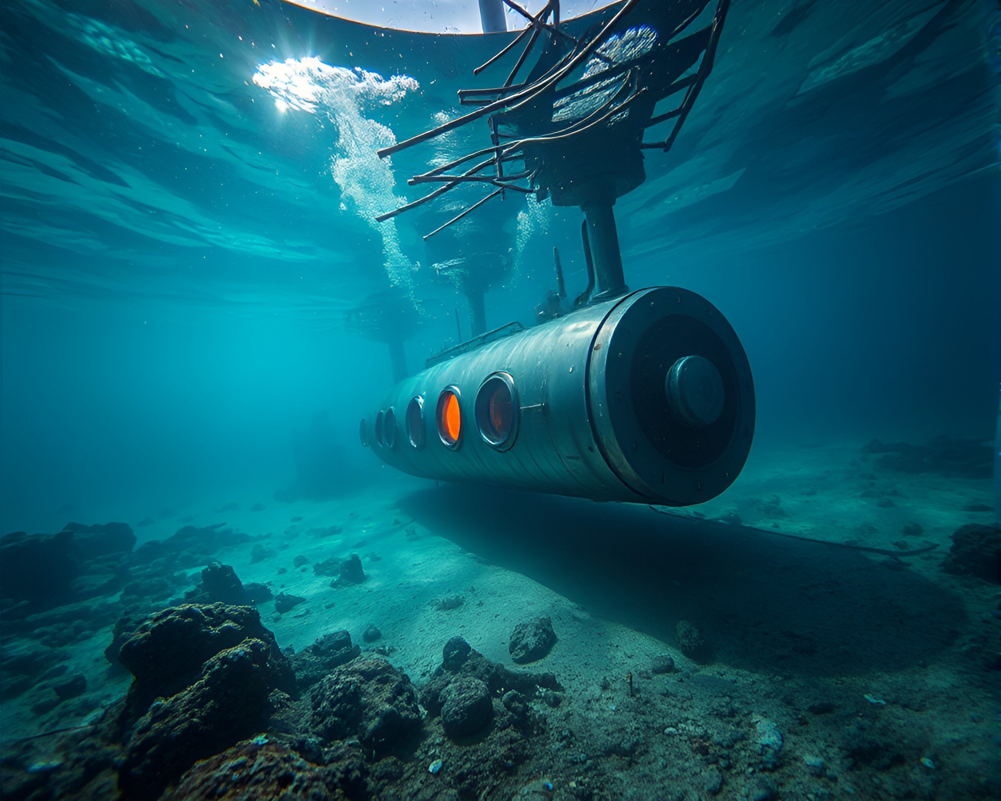 Ethereal Submarine Voyage through Cosmic Dust Depths – free AI stock image